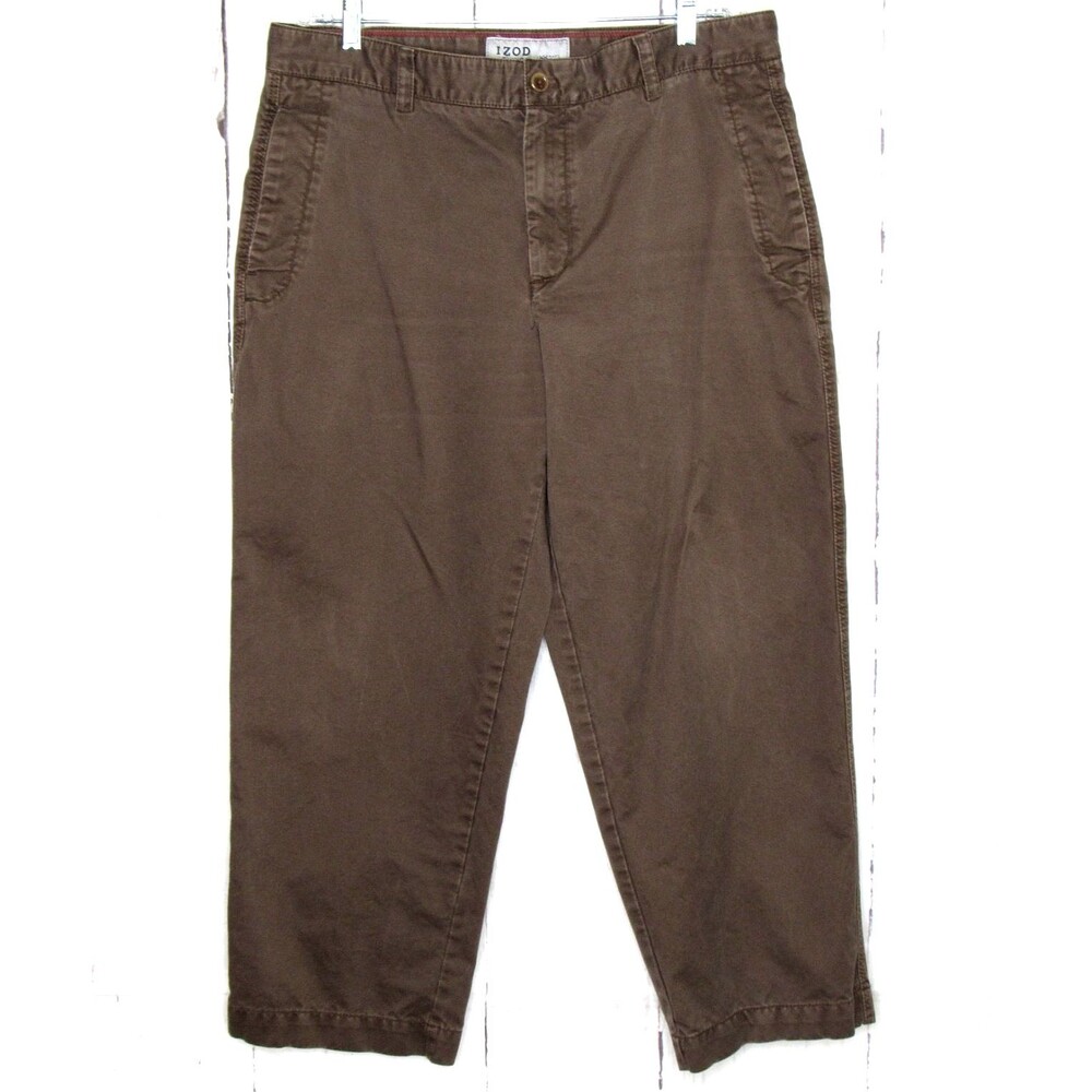 Izod Men's Chino Pants Brown Cotton Straight Leg Flat Front Size 38 x  29